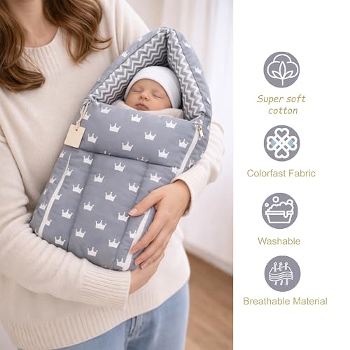 Image of Fareto Combo of Baby Bed with Net | Carry Bag | 4 Pcs Bedding Set (0-6 Months, Baby Size, Cotton) (Grey Crown)
