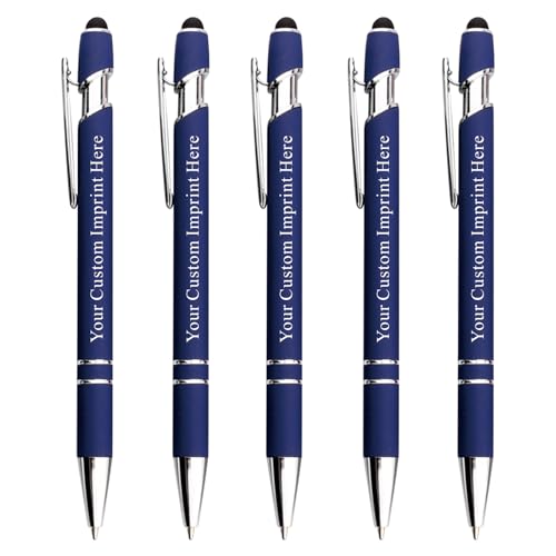 Personalized-Pens-with-Stylus-Custom-Metallic-Printed-Name-Pens-with-Black-Blue-Ink-Business-Advertising-Imprinted-with-Logo-or-Message-12-Count-Pack-of-1-Blue