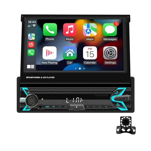 7 ''1Din MP5 �J�[���W�I�����i�[���^�b�`�X�N���[���v���[���[���C�����X Carplay Android ���� MirrorLink FM AUX ���� Bluetooth(Car MP5 Radio Cam)