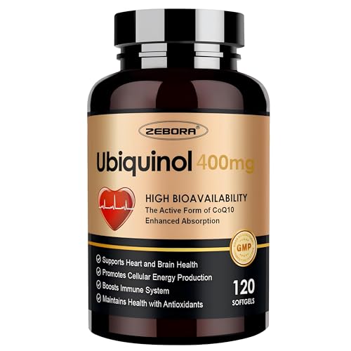 ZEBORA Ubiquinol CoQ10 400mg Softgels with Vitamin C & Vitamin E & Selenium Max-Absorption 4-in-1 Powerful Antioxidant Supports Heart Health & Energy-Production 120 Softgels