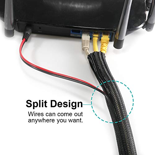 25 Feet - 1 inch Cord Protector Split Wire Loom Braided Cable Sleeve, Management and Organizer, Protectors for Television, Audio, Computer Cables, Prevent Pet From Chewing Cords - Black - Thumbnail 5