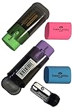 Faber Castell Soft Assorted Colors Pencil Eraser with Refill + Pencil Sharpener for Graphite Pencils, Colored Pencils and Crayons, with Waste Container (2 packs)