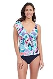 Profile by Gottex Holi - Traje de baño tankini con estampado floral abstracto para mujer con copas suaves, Azul, 16