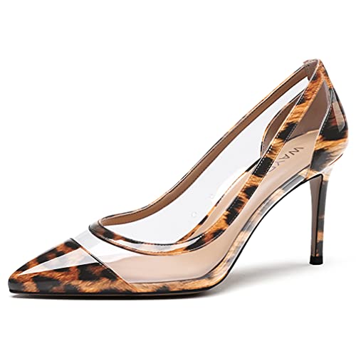 WAYDERNS Women's Pointed Toe Transparent Slip On PVC Clear Stiletto High Heel Pumps Office Work Shoes 3.5 Inch