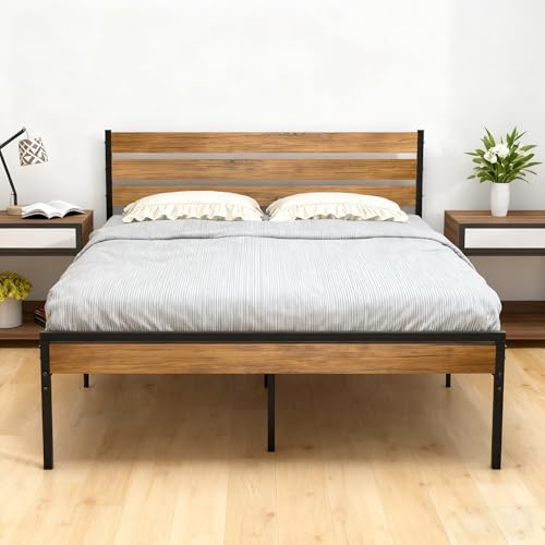 GAOMON Full Size Bed Frame with Headboard and Footboard, Stable Platform Bed with Under-Bed Storage, Heavy Duty Metal Sturdy Mattress Foundation Bed F