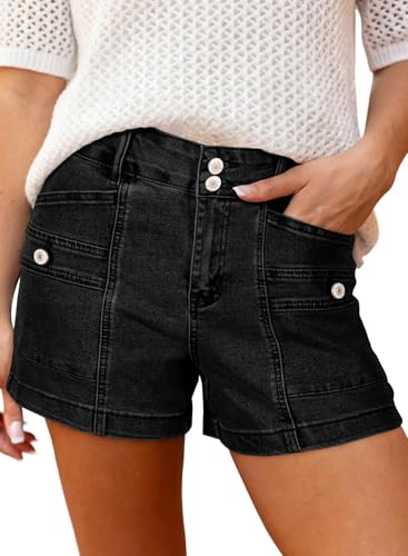 Image of Astylish Women's High Waisted Stretchy Jean Shorts Trendy Denim Shorts