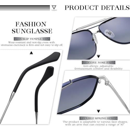 Image of SIPLION Foxdon Polarized Sunglasses Mens - Metal Frame Medium Size UV400 Stylish Retro StyleJS8538 Silver Blue