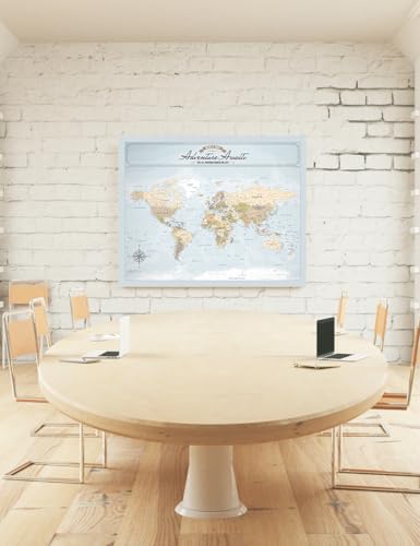 Image of IPIC - Canvas World Maps for Wall Decor, Push Pin Map Decor to Mark Travels, Large World Travel Map Print for Home, Office, Study, and RV, Ready to Hang