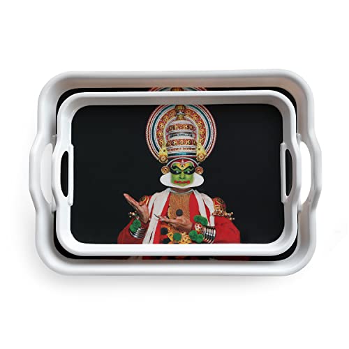 Image of SUPERWARE | Food Grade Melamine | Serving Tray Set - Handy Tray Kathakali (2 nos.) | Serveware, Tableware, Stain Free, Glazed Finish