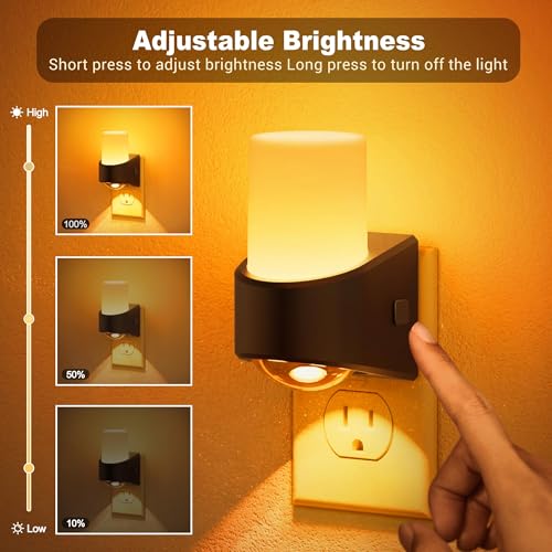 Image of JandCase Amber Night Lights Plug into Wall, Decorative Night Light with Dusk to Dawn Sensor, Adjustable Brightness, Amber Nightlight Plug in for Kids, Bathroom, Hallway, Bedroom, Stairway