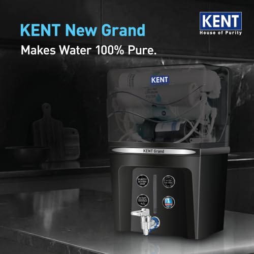 Image of KENT New Grand RO Water Purifier | Advanced RO Tech for Sabse Shudh Paani | RO+UF+TDS Control + UV LED Tank| 7.5L| 20LPH Flow|Ideal for Borewell /Tanker /Municipal Water | Largest Service Network |Black