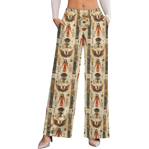 Retro Egypt Pattern Print Palazzo Pants for Women,...