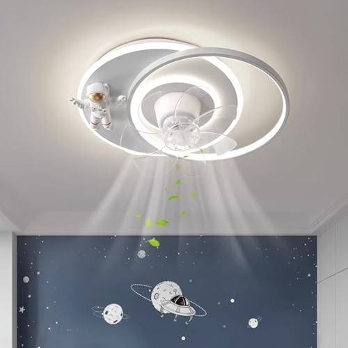 Ventilador de Techo con luz, diseño de Astronauta, Reversible, oscilante de 360°, Azul y Blanco, para Dormitorio de niñas y niños.