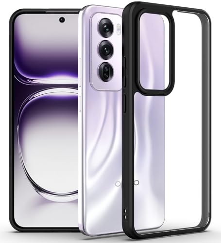 Image of KAPAVER Hybrid Clear Back Cover Case for Oppo Reno 12 Pro | Protective Shockproof Cleare Hard PC Soft Flexible Black TPU Cover