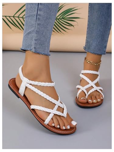 GORGLITTER Women's Braided Ankle Strap Flat Sandals Dressy Thong Strappy Comfy Sandals 20253