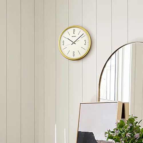 SEIKO QXA856GLH Wood Case, Bold Gold Rim Non Ticking Wall Clock, Gold, 14 Inch - Image 5