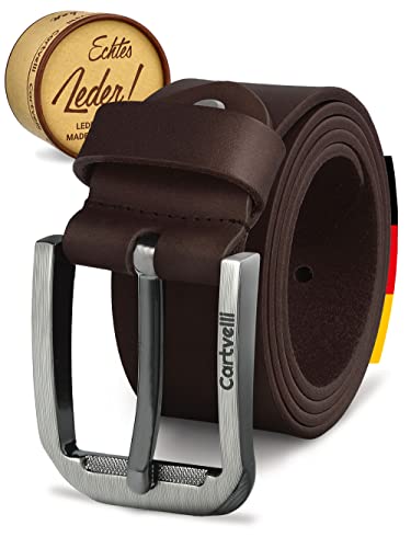 Cartvelli Ceinture homme cuir marron foncé 110 cm - cuir de vachette pleine fleur 40 mm - Made in Germany - leather belt men brown - pour jean, costume,...