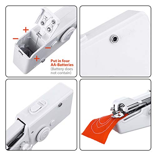 CHARMINER Hand Sewing Machine, Mini Hand-held Portable Sewing Machine, Quick Repairing Suitable for Denim Curtains Leather DIY 18 PCS(White)