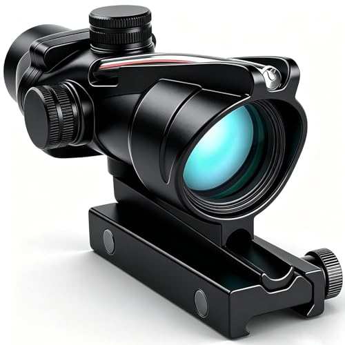 Hunting 4X32 Prism Scope Optical Sight Red Fiber Reticle Sights Black (RED Fiber Sight)