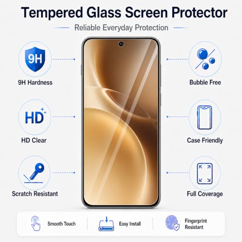 Image of Tempered Glass Screen Protector for Vivo X300 Pro | 9H Screen Guard | HD Clear | Bubble-Free | Case Friendly
