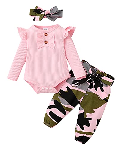 Newborn Baby Girl Clothes Rompers Pants Set Camo Baby Girls' Clothing Outfits Cotton Baby Clothes for Girls Gifts Pink Newborn Baby Girl Outfits 3-6 Months