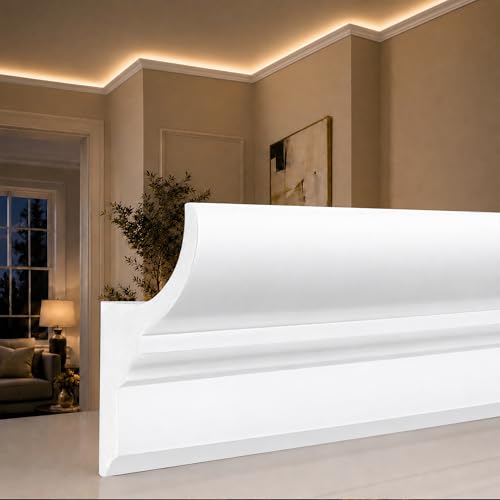 Image of moonoom 10 Pack 39 Ft Ceiling Crown Molding Trim, High Impact Ceiling Decorative Moulding, Room Top Light Strip Crown Molding for Ambient Home Bedroom Living Room Lighting (Style C)