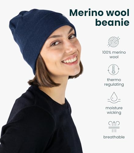 Image of Merino Wool Beanie for Women & Men - 100% Merino Skull Cap 17.5um - All Season Unisex Adult Hat & Socks for Running, Hiking