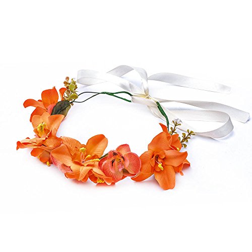 Love Sweety Lily Flower Crown with Adjustable Ribbon for Wedding HH9 (1# Orange)