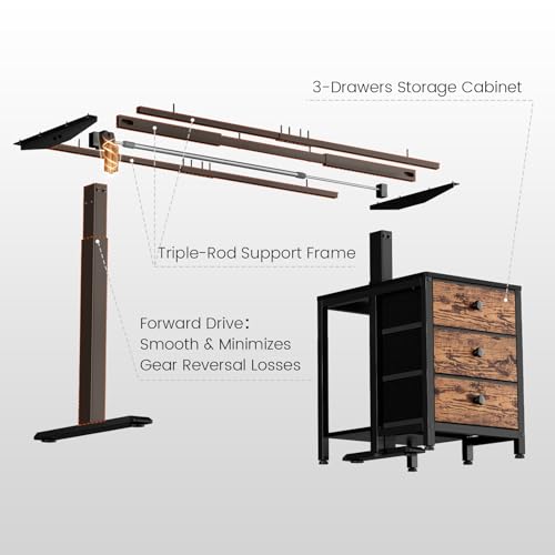 Image of REAHOME Electric Standing Desk with Drawers, 47 x 24 Inches Height Adjustable Sit Stand Desk with Storage, 3 Memory Preset Home Office Computer Desk, Printer Cabinet, Cable Management, Rustic Brown