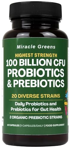 100 Billion CFU Probiotics - 20 Unique Strains + Organic Prebiotics | Gut Health, PH Balance, and Digestion | Scientifically Proven Probiotics for Women and Men – 60 Day Supply – Made in The UK