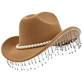 COOLHOOD Sombrero de fiesta occidental transpirable, elegante cadena de perlas de diamantes de imitación para fiestas, paseos y cinturón de diamantes de imitación brillantes para uso diario, cómodo