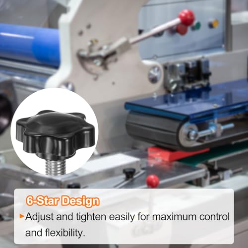 HARFINGTON 2pcs Star Knobs M10 x 42mm 304 Stainless Steel Threaded Stud 46mm Plastic 6-Star Head Hand Tightening Thumb Screw Clamping Jig Knob Handle, Black by HARFINGTON - Image 5