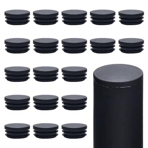GORGECRAFT 20 Pieces 40mm Diameter Round Plastic Plugs Black End Caps Plug Tubing End Cap Chair Leg Inserts for Metal Legs Fences Glide Protection from Chair Legs and Furniture