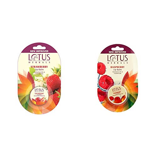 Image of Lotus Herbals Lip Balm | Strawberry | 5g And Lotus Herbals Lip Balm, Raspberry, 5g