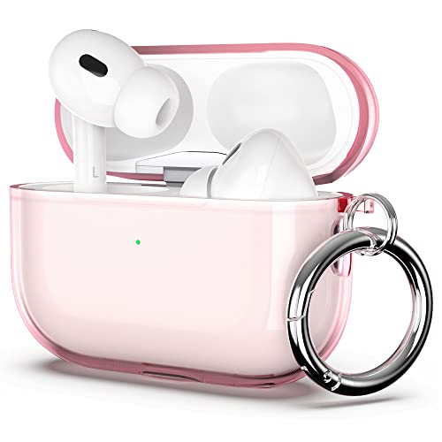 ULAK für AirPods Pro 2/1 Generation Hülle Durchsichtig Stoßfest Hülle Dünn Schutzhülle mit Karabin Transparent Ladecase für Apple AirPods Pro 1st/2nd - Rosa