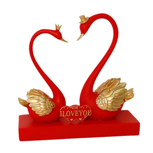 Statue de cygnes couple en résine rouge 22x9x22cm pour centre de table élégant