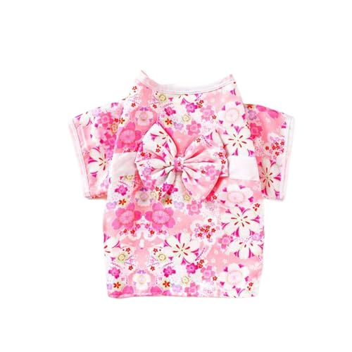 犬服 晴れ着 ペット服 ゆかた かわいい 和風 着物 通気性 蝶結び お宮参り 結婚式 花柄 ドッグウェア お祝い 花火大会 旅行 お出かけ (ピンク, L)