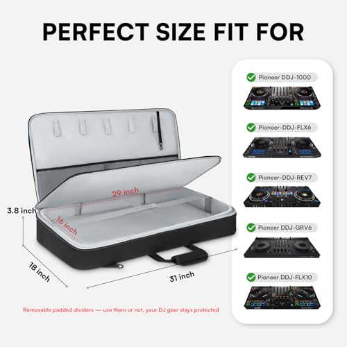 Image of AUROTIER DJ Controller Bag for DDJ FLX10 /DDJ REV5 /DDJ GRV6 /DDJ FLX6 /DDJ 1000 /DDJ 800, Padded DJ Backpack with Multi-pocket for 17 Inch Laptop, DJ Carrying Mixer Case for DJ Equipment, Grey