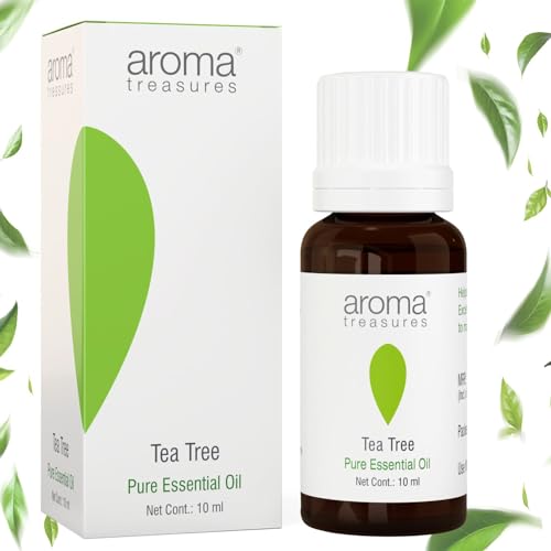 Image of Aroma Treasures Tea Tree essential oil 100% Pure, multipurpose essential oil for acne, hair, skin, body, dandruff (10ml)
