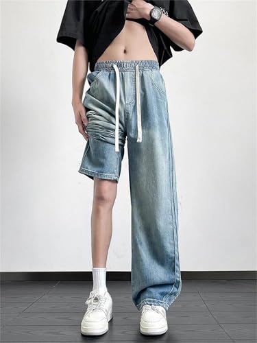 Mens Jeans Summer Lightweight Straight Denim Pants High Street Wide Leg Casual Fashion Trousers2