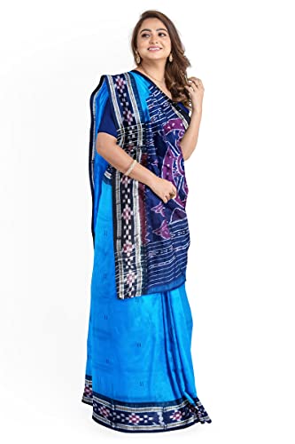 Image of FLOWRINA Odisha Sambalpuri Handloom Ikat Women's Cotton Saree, Odisha Handloom Handmade Pure Cotton Khandua Saree, Ikkat Orissa Traditional Handloom Saree Without Blouse