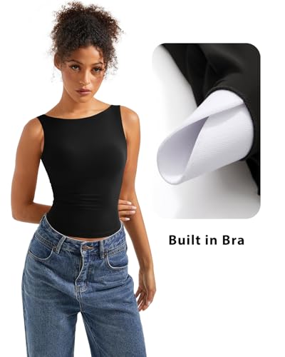 SUUKSESS Women Padded Open Back Boat Neck Tank Tops Double Lined Basic Shirts2