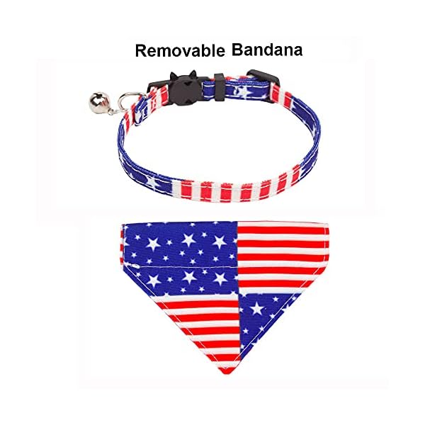 Adoggygo american flag cat collar bandana, 4th of july breakaway cat kitten collars with removable bowtie bandana patriotic collars for cat kitten (4th of july) - image 5