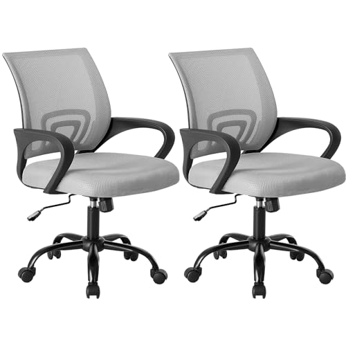 Image of DUMOS Ergonomic Home Office Chair, Executive Mesh Desk Chair, 2 Pack | Height Adjustable, Lumbar Support, Breathable Mid Backrest, Fixed Armrest, Rolling Wheels, Computer Gaming, Meeting, Gray