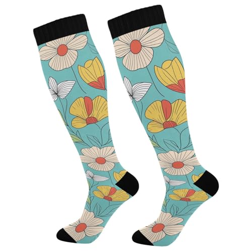 Wassud Spring Garden Illustration Compression Socks for Women and Men 20-30 mmHg Knee High Socks for Nurses Travel Socks 2 Pair