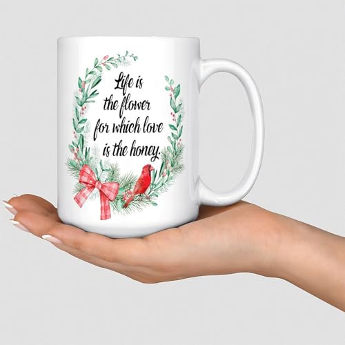Wodevor Śmieszne kubki do kawy Life Is The Flower for Which Love Is The Honey. Kubek do kawy Motywacyjne kubki ceramiczne makiety prezenty dla mamy chłopaka dziewczyny unisex 445 ml biały