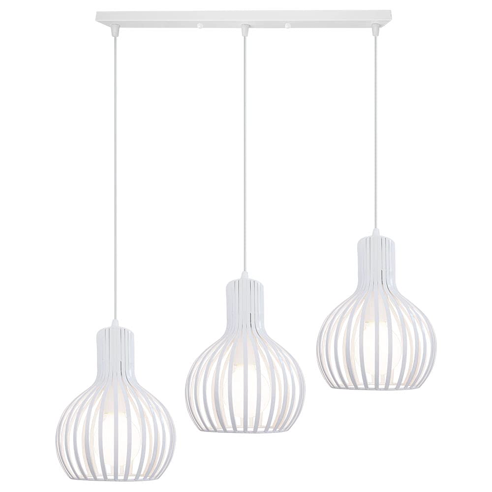 PETITES ECREVISSES Lámpara Colgante 3 Luz Retro Metal Iluminacion Industrial Creativo Luz de Techo Moderno Lámpara Palo para Cocina Comedor Dormitorio (Blanco- con una barra)