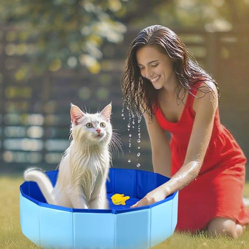 LWLWA Katzenpool, Faltbar Hundeplanschbecken, 50 x 10 cm Pool für Hunde, Blaue Oxford-Gewebe Planschbecken für Katzen, mit Wasserspielzeug, für Kleine Hunde und Katzen zum Baden und Planschen