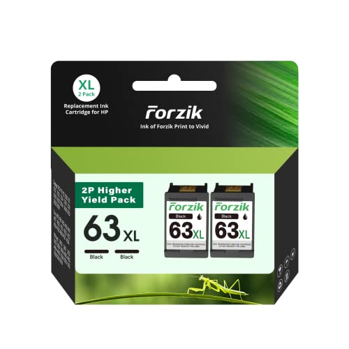 Forzik Remanufactured Ink Cartridge Compatible for HP 63XL 2-Black High-Yield Ink Cartridge Works with DeskJet 1110 2130 3630 Series Envy 4510 4520 Series OfficeJet 3830 4650 5220 Series F6U63A F6U64A