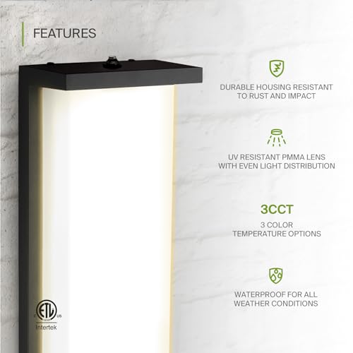 ASD LED 14" Outdoor Wall Light, Dusk to Dawn Front Door House Sconce | 3CCT, Photocell, Waterproof, ETL Listed | 20W 1900LM 3000-5000K 120V | Exterior Lighting Fixture, Porch Lamp | Black, 4 Pack by ASD - Image 3